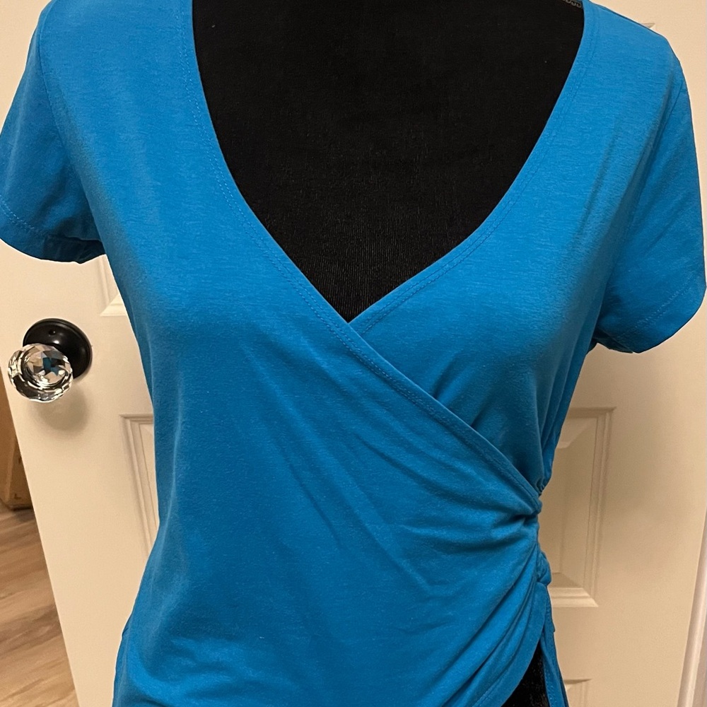Guess Blue V-Neck Wrap Top